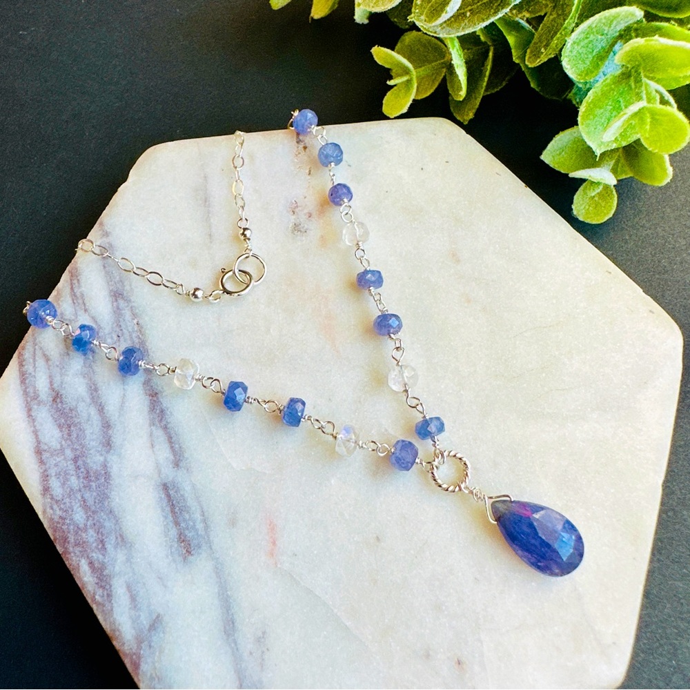 Tanzanite and Moonstone Necklace Sterling wire Wrapped natural gemstone